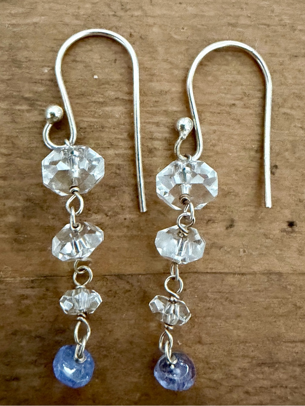 DEB GUYOT HERKIMER DIAMOND QUARTZ & BLUE GEMSTONE EARRINGS 925 STERLING SILVER